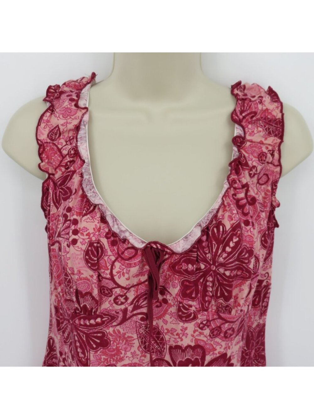 Y2K Daytrip Juniors Large Pink Red Floral Bow Babydoll Tank Top Shirt Scoop Neck - Picture 2 of 11